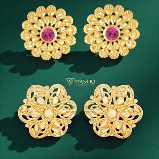 Vivastri Premium Gold Plated Alloy Stud Earrings Combo for Women & Girls Pack of 2 - Earrings | Buy online on ZillyBuy