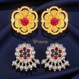 Vivastri Premium Gold Plated Alloy Stud Earrings Combo for Women & Girls Pack of 2 - Earrings | Buy online on ZillyBuy