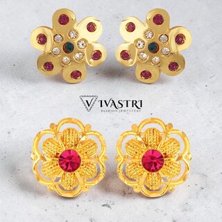 Vivastri Premium Gold Plated Alloy Stud Earrings Combo for Women & Girls Pack of 2 - Earrings | Buy online on ZillyBuy