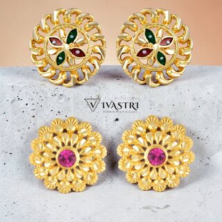 Vivastri Premium Gold Plated Alloy Stud Earrings Combo for Women & Girls Pack of 2 - Earrings | Buy online on ZillyBuy