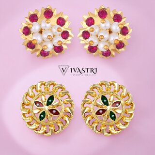 Vivastri Premium Gold Plated Alloy Stud Earrings Combo for Women & Girls Pack of 2 - Earrings | Buy online on ZillyBuy