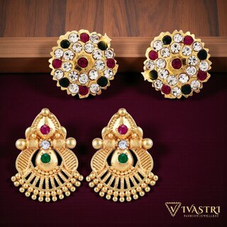 Vivastri Premium Gold Plated Alloy Stud Earrings Combo for Women & Girls Pack of 2 - Earrings | Buy online on ZillyBuy