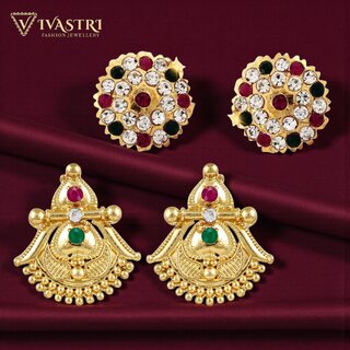 Vivastri Premium Gold Plated Alloy Stud Earrings Combo for Women & Girls Pack of 2 - Earrings | Buy online on ZillyBuy