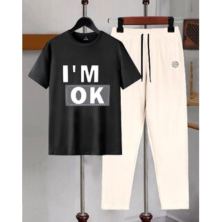 AUSK Mens Casual Printed Cotton Blend Multicolor & Beige Summer wear Co-ords set of T-Shirt & Trakpant