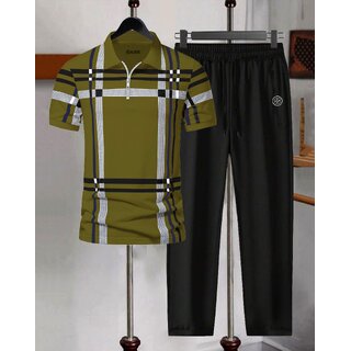 AUSK Mens Casual Printed Cotton Blend Green & Black Summer wear Co-ords set of T-Shirt & Trakpant