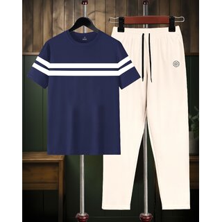 AUSK Mens Casual Checkered Cotton Blend Black & Multicolor Summer wear Co-ords set of T-Shirt & Trakpant