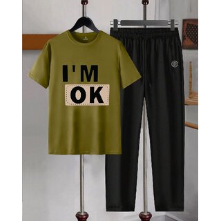 AUSK Mens Casual Printed Cotton Blend Green & Black Summer wear Co-ords set of T-Shirt & Trakpant