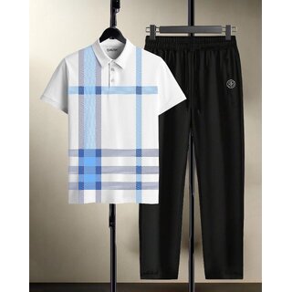 AUSK Mens Casual Striped Cotton Blend Beige & White Summer wear Co-ords set of T-Shirt & Trakpant