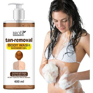 Broer Tan Removal Body Wash with Coffee  De-Tan  Deep Cleansing Shower Gel For Women (400 ml)