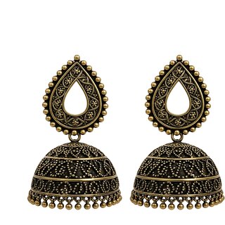 Women Oxidised Gold Plated Jhumka Earrings - Traditional Ethnic Jewelry - Earrings | Buy online on ZillyBuy