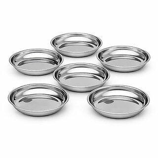 6-Piece Stainless Steel Halwa Plate Set, Small Dessert Snack Plates, Mirror Finish Traditional Indian Prasad Thali, Dishwasher Safe - Cookware | Buy online on ZillyBuy