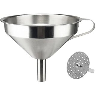 Stainless Steel Kitchen Funnel with Detachable Strainer Wide Mouth Design - Cookware | Buy online on ZillyBuy