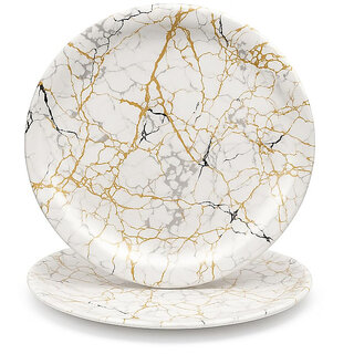 Aurka Dcor 11 Inch White Base & Golden, Black Melamine Dinner Plate Set of 2
