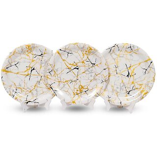 Aurka Dcor 11 Inch White Base & Golden, Black Melamine Dinner Plate Set of 3