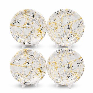 Aurka Dcor 11 Inch White Base & Golden, Black Melamine Dinner Plate Set of 4