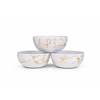 Aurka Decor 4.5 Inch White & Gold Melamine Bowl Set of 3