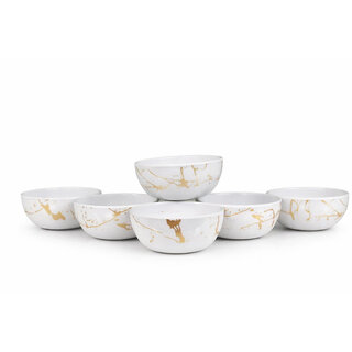 Aurka Decor 4.5 Inch White & Gold Melamine Bowl Set of 6