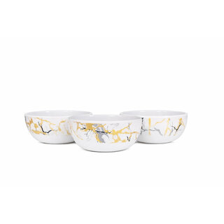 Aurka Decor 4.5 Inch White/Gold/Black Melamine Bowl Set of 3