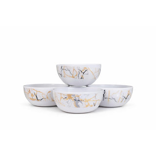 Aurka Decor 4.5 Inch White/Gold/Black Melamine Bowl Set of 4