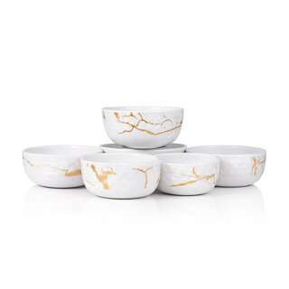 Aurka Decor 4.5 Inch White & Gold Melamine Bowl Set of 6