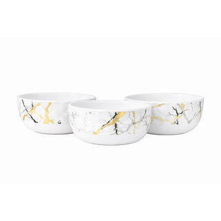Aurka Decor 4.5 Inch White/Gold/Black Melamine Bowl Set of 3