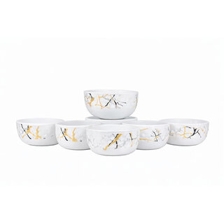 Aurka Decor 4.5 Inch White/Gold/Black Melamine Bowl Set of 6