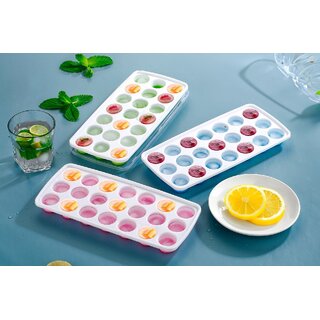 2 pcs 21 Cavity Pop Up Ice Cube Trays for Freezer with Lid with Easy Release Flexible Silicone Bottom, Stackable, 100 B - Cookware | Buy online on ZillyBuy