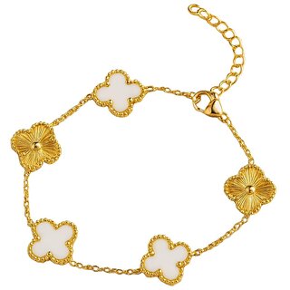 KIMTI 18k Gold Plated Clover Bracelet (Gold,White)