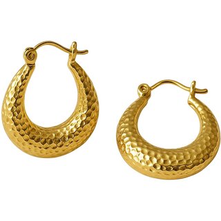18k Gold Plated Hoop Earring (Hammered Crescent Hoop Earrings) - Earrings | Buy online on ZillyBuy