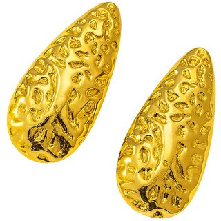18k Gold Plated Stud Earring (Organic Oval Textured Stud Earrings) - Earrings | Buy online on ZillyBuy