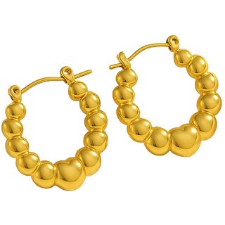 18k Gold Plated Hoop Earring (Beaded Heart Accent Hoop Earrings) - Earrings | Buy online on ZillyBuy