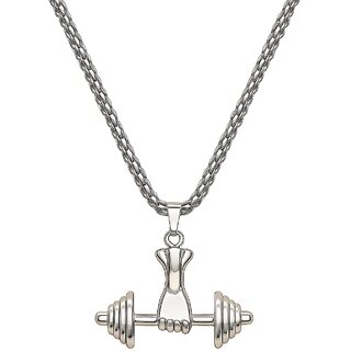 KIMTI Men Necklace (Dumbbell Gym Pendant Necklace, Silver)
