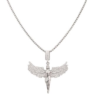 KIMTI Men Necklace (Angel Wing Crystal Pendant Necklace, Silver)