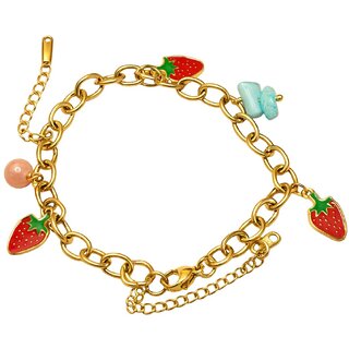 18k Gold Plated Women Bracelet (Strawberry Charm Bracelet, 1)