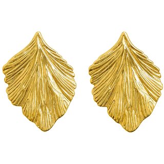 18k Gold Plated Stud Earring (Leaf Texture Stud Earrings) - Earrings | Buy online on ZillyBuy
