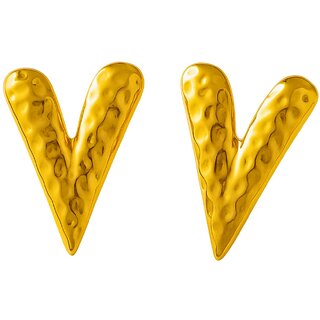 18k Gold Plated Stud Earring (Hammered V Shape Stud Earrings)