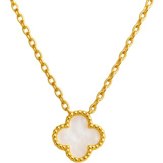 KIMTI 18k Gold Plated clover Pendant Necklace (White)