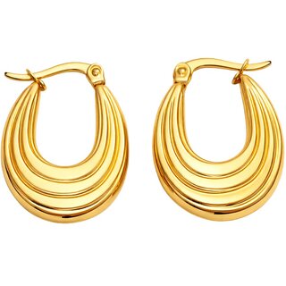 18k Gold Plated Hoop Earring (Ribbed Crescent Hoop Earrings) - Earrings | Buy online on ZillyBuy