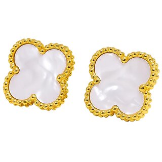 White Four Leaf Clover Anti Tarnish Stud Earring - Earrings | Buy online on ZillyBuy