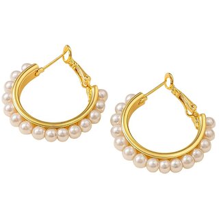 Kimti Gold Pearl Hoop Earrings - Earrings | Buy online on ZillyBuy