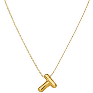 KIMTI Initial letter pendant Necklace (Minimal T Bar Letter Pendant Necklace)