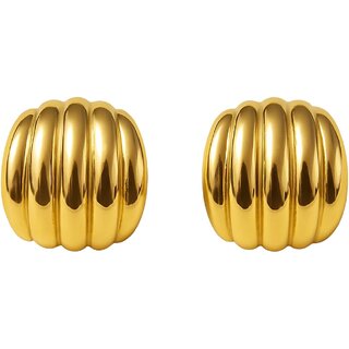 18k Gold Plated Stud Earring (Ribbed Dome Stud Earrings) - Earrings | Buy online on ZillyBuy