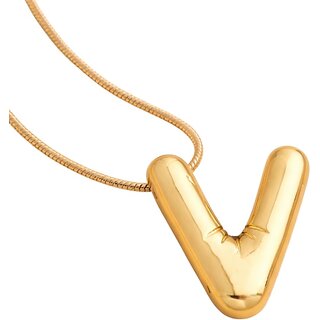 KIMTI Initial letter pendant Necklace (Bold V Initial Pendant Necklace)