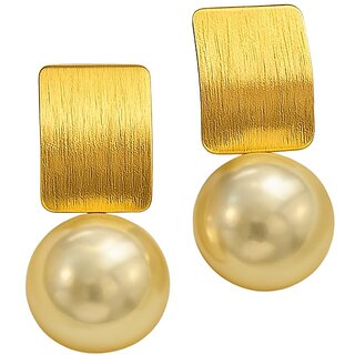 Kimti Gold Rectangular Pearl Stud Earring - Earrings | Buy online on ZillyBuy