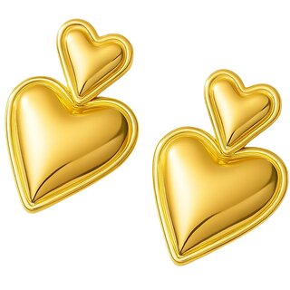 18k Gold Plated Stud Earring (Double Heart Stud Earrings) - Earrings | Buy online on ZillyBuy