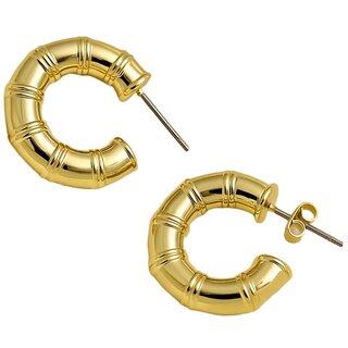 Bamboo-Style Gold Hoop Earrings, 25mm, Classic Design - Earrings | Buy online on ZillyBuy