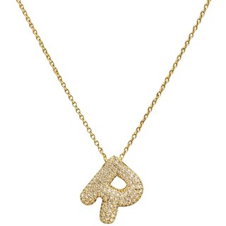 KIMTI Letter Initial Pendant Necklace (Diamond R Letter Pendant Necklace)