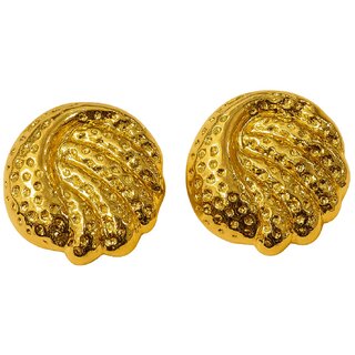 Kimti 18k Gold Plated Gilded Wave Button Earrings