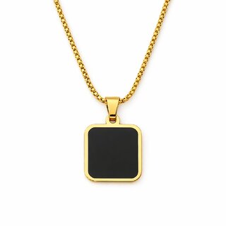 Men-18K Gold Plated Anti Tarnish Black Square Charm Chain