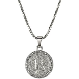 KIMTI Men Necklace (Bitcoin Coin Pendant Necklace, Silver)